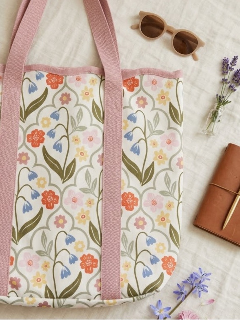 Target Floral Canvas Tote with Pink Straps
